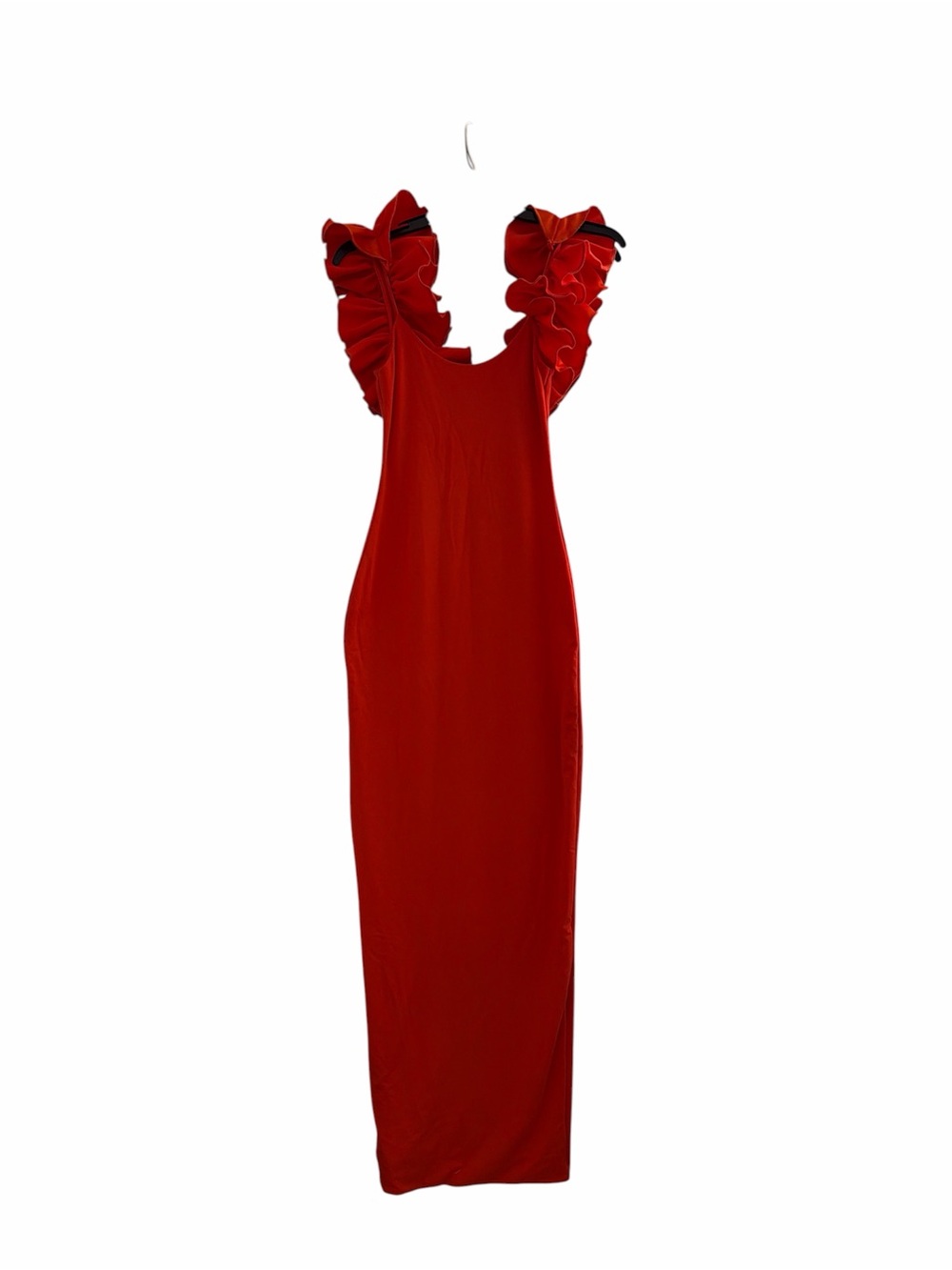 Oh Polly Red Ruffle-Shoulder Maxi Dress